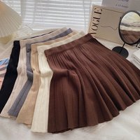 Cafe Brown Knitted Pleated Short Skirt Women's Autumn 2024 New Korean Version Color Slim High Waist Half Body Skirt