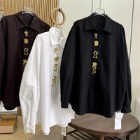 Luxury Brand Design Removable Sequins Cotton Blouses Shirts Women 2026 Spring Trend Long Sleeve Black White Top Woman Clothes