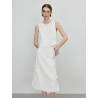 FSLE【Premium Series】Women Sleeveless Acetate Embroidered Shirt Skirt Sets Office Lady Temperament White Set 25FE12042+25FE12009