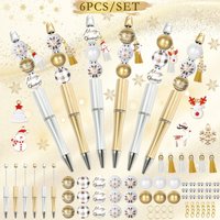 6pcs/set Christmas DIY Ballpoint Pens, Golden Snowflake Wooden Bead DIY Beaded Pen Set, for Writing, Studying, and Office Use