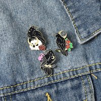 3Pcs Gothic Black Crow Raven Enamel Pins Skull Rose Brooch Vintage Punk Style Lapel Badge for Backpack Jeans Decor