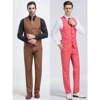 US Size XXS-3XL Men's Casual Business Solid Color Vest and Pants Groom Wedding Dress Waist Coat Trousers