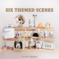 1/12 Scale Mini Cat Ornament 45Pcs Cat Figures Micro Landscape Dollhouse Model Cat Trees Scratcher Deccoration Accessories Toy