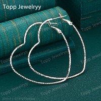 925 Sterling Silver 45MM Exquisite Heart Shape Large Hoop Earrings Women's Fashion Charm Jewelry Wedding Gift