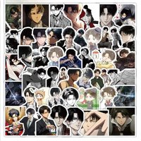 65Pcs Bandai Levi Ackerman Cute Cartoon Stickers | Attack on Titan Anime Merch | HD Decals for iPad, Water Bottle & Journal