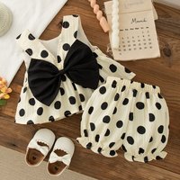 Sweet Bow Sleeveless Top+Polka Dot Shorts Children'S Clothing, Summer New Beach Party Baby Girl Two-Piece Set(6 Months -3 Years)
