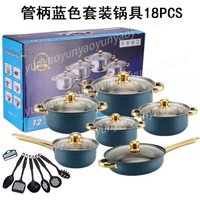 12 Piece Stainless Steel Non Stick Pot Set Colorful Gold Plated Handle Kitchen Cookware for Home Cooking