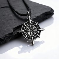 Retro Viking Rune Compass Necklace for Men Boys,Gun black Stainless Steel Talisman Collars,Stylish Punk Jewelry Gift