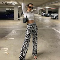 Y2K Hosen 2024 Sommer Zebra-Print Breite Bein Hosen Casual Sexy Hohe Taille Frauen Mode Lässig Weiblichen Hosen Streetwear 16395