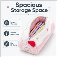Cute Shaped Plush Pencil Pouch Fluffy Decor Cosmetic Bag Portable Large Capacity Stationery Case Cute Gift Pencil Case