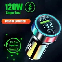 120W Car Lighter Splitter USB Car Charger Fast Charging 2 port USB PD Digital Display Charger PD Car Adapter For iPhone 15 Pro