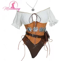 MOBBUNNY Damen Ciri Derivative Cosplay Kostüm Sexy Body Mittelalter Halloween Dessous Set Bodycon mit Gürtel Handschuhe und Tasche