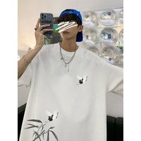 8XL Size Chinese Crane Branches Printed Men's Large Short Sleeve Casual Loose T-shirt