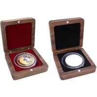 Coin Display Box Portable Wooden Showcase Dustproof Square Coin Storage Box