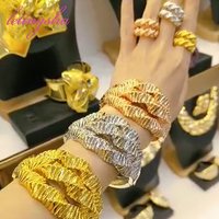 Jewelry Nigerian 18K Gold Plated Bangle For Women Ring Colorful Bracelet Wedding Party Gift Dubai Hollow Out Design Bracelet