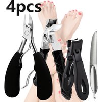 4pcs Professional Toenail Clipper Set - Stainless Steel, Wide Jaw, Splash-Proof & Easy to Clean - Perfect for Thick Nails, Men,