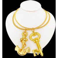 Vintage Anchor Shape Pendant And Key Shape Pendant Necklace Fashion 18K Gold Plated Jewelry Trending Wedding Party Gift