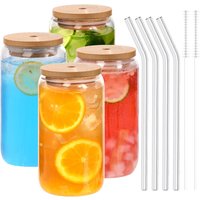 18.6oz 540ML Drinking Glasses Can Shaped Glass Cups with Bamboo Lids and Glass Straws for Beer Iced Coffee Wine Cocktail