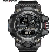 SANDA 3133 Men Electronic Watch Trendy Fashion Sport Waterproof Date Pointer Digital Analog Dual Display Wrist Watch for Student