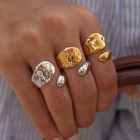Wide Large 316L Stainless Steel Metal Open Rings For Women 18K Gold PVD Plated Statement Waterproof Finger Jewelry Bijoux