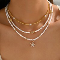 Three-Piece Set of Bohemian Handmade Beaded Necklaces with Exquisite Starfish Shell Pendants, Designed Specifically for Women, Summer Beach Party Holiday Jewelry for Women