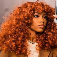 Copper Curly Wigs for Black Women Long Curly Afro Wig with Bangs for Women Big Bouncy Fluffy Synthetic Fiber Glueless Hair for C