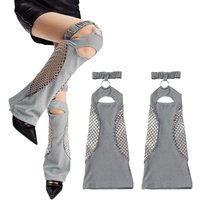 Women Harajuku Suspender Flared Leg Warmer Aesthetic Punk Garters Stockings Hollow Out Fishnet Leg Cover Streetwear