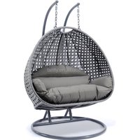 Modern Double Egg Rattan Swing Chair Outdoor Patio Hanging Chair with Metal Stand for Courtyard Park Hotels