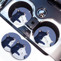 2PCS Blue Hug Cat Car Cup Mat Stand Anti slip Mat Bottle Stand Cup Stand Car Interior Anti slip Cup Stand