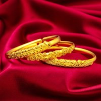 Ins Chinese Gold Bracelet! 24K Gold AU999 Women's, Hollow Peacock Feather + Matte Lotus Dragon, Open Fit Eye-Catching