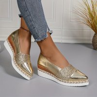 Single Shoes Autumn New Pointed Toe Shallow Mouth Straw Platform Non-slip Slip-on Wedge