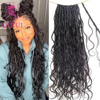 Crochet Boho Locs With Human Hair Wavy Pre Looped Locs Hair Knotless Braids With Human Hair Body Wave Full Ends Hair Extensions