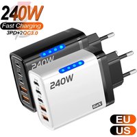 240W 5 Ports USB PD Charger Type C Quick Charge Phone Chargers USB Fast Charging Adapter For iPhone 16 Samsung Xiaomi Huawei