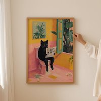 Funny Toilet Cat Canvas Prints Poster Japanese Dopamine Aesthetic for Cat Lovers Bathroom Wash Room Home Decor Art Poster Gifts