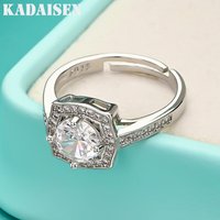 Hot 925 Sterling Silver Beautiful Crystal Square Rings For Women Adjustable Size Fashion Original Designer Party Wedding Jewelry