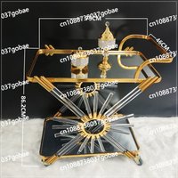 European Style Metal Hotel Bar Cart Golden, Wheeled Party Mobile Bar Cart