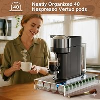Coffee Pods Holder 40 Capsules with Cleaning Brush Acrylic Drawer Organizer Compatible with Nespresso Vertuo & Dolce Gusto Pods