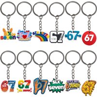 12pcs Trendy 67 Logo Keychain, Soft PVC Key Holder for Souvenir Gift, Six Seven Keychain Funny 6 7 Party Favors Number Gifts.