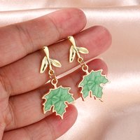Aihua Korean Gold Color Green Maple Leaf Earrings for Women Exquisite Fine Earrings Daily Wear Wedding Party Jewelry Gifts