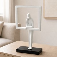 Modern Abstract Thinker Sculpture, Resin Figurine with Frame for Home Decor