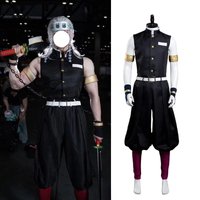 Anime Cosplay Uzui Tengen Costume Black Top Pants with Accessories Full Set for Men Halloween Carnival Party