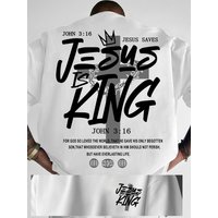 Vintage Jesus Is King Graphic T Shirt Men Cross Crown Print Casual Short Sleeve Streetwear Unisex Christian Faith Casual Tops