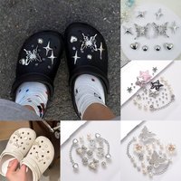 Shoe Charms for Clogs Silver Color DIY Accessories Cute & Edgy Butterfly Pearl Chains Flower Animals Decor Fashion For Sandals