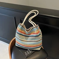 Summer Straw Woven Large Capacity Shoulder Bags 2026 Hot Sale Colorful Stripes Ladies Bags on Sale Beach Commuting Sweet Handbag