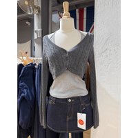 Twisted Flower Cropped Sweater Cardigan Woman Spring V-neck Single Breasted Long Sleeve Slim Crop Tops Solid Cotton Knitwear