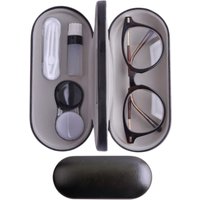 2 in 1 Contact Lens Case and Eyeglasses Box Double Sided Hard Shell Portable Glasses Travel Holder with Built-in Mirror Storage