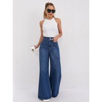 Autumn and Winter Trend: High-waisted Double-button Solid Color Loose Wide-leg Jeans with A Flowing Look Versatile for Women's