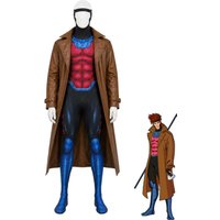 Halloween X Gambit Remy Cosplay Costume Man Battle Suit Leather Long Trench Jumpsuit Mask Set Superhero Carnival Outfits