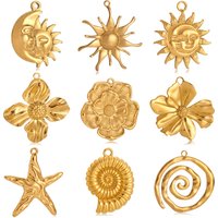 3Pcs Spiral Shell/Starfish/Conch/Sun Flower Charms Gold Color Stainless Steel Large-Size Pendants DIY Necklace Earrings Making