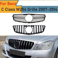 For Mercedes C-Class W204 C43 2007-2014 Front Bumper Grille Mesh Gloss Black ABS Replacement Sporty Upgrade Tuning Accessories